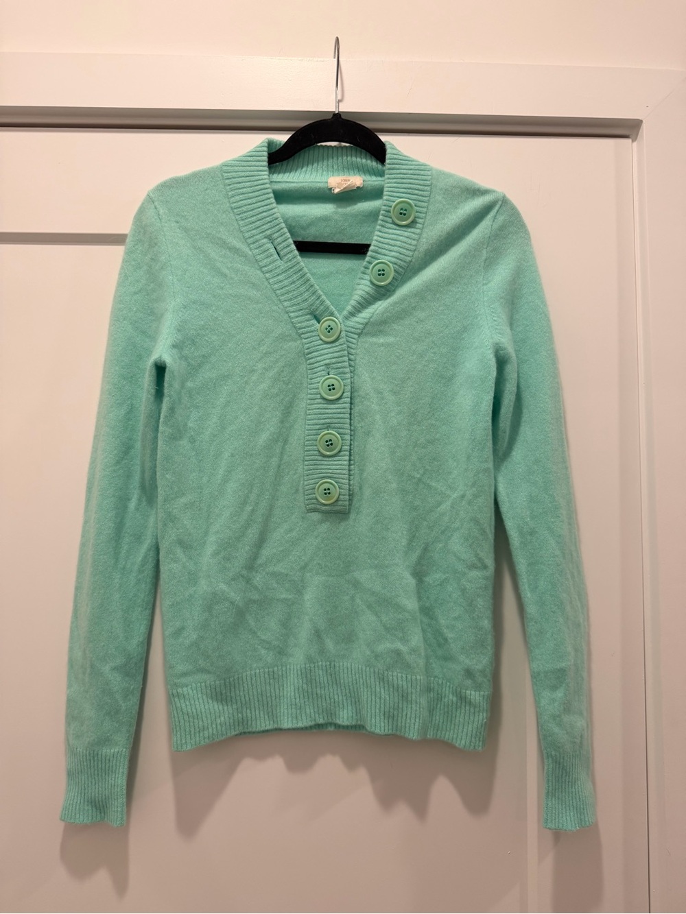 J. Crew Mint Green Button-Front V-Neck Sweater